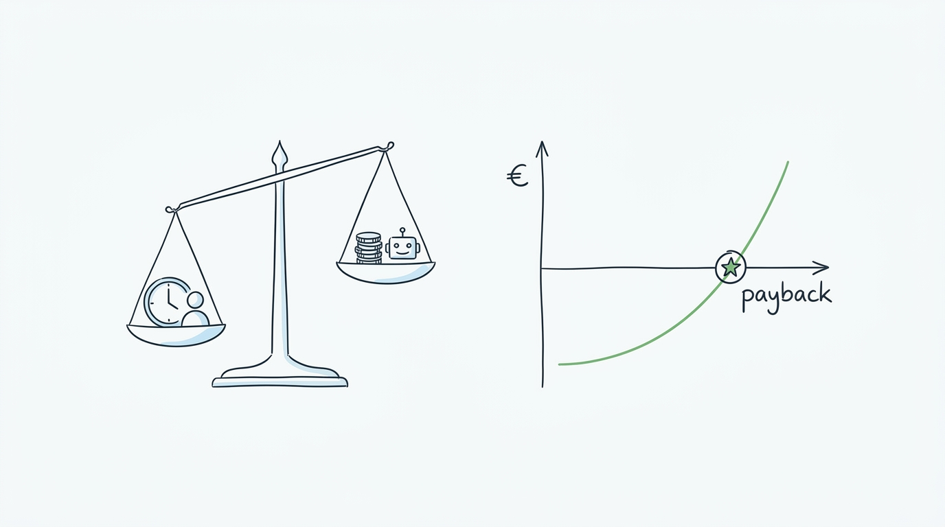 human hours weighed against AI token costs with a payback curve