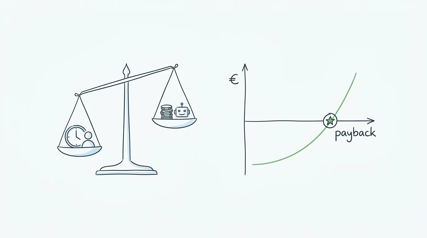 human hours weighed against AI token costs with a payback curve